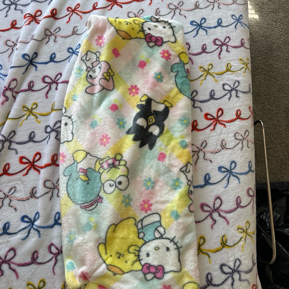 Sanrio Pastel Character Plush Blanket with Yellow, Pink, Blue, NWOT